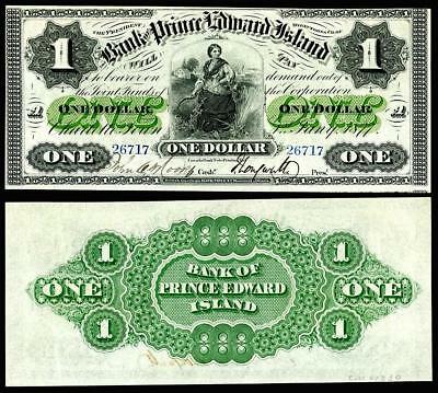 CRSIP UNC. 1877 PRINCE EDWARD ISLAND $1.00  BANKNOTE COPY READ DESCRIPTION!