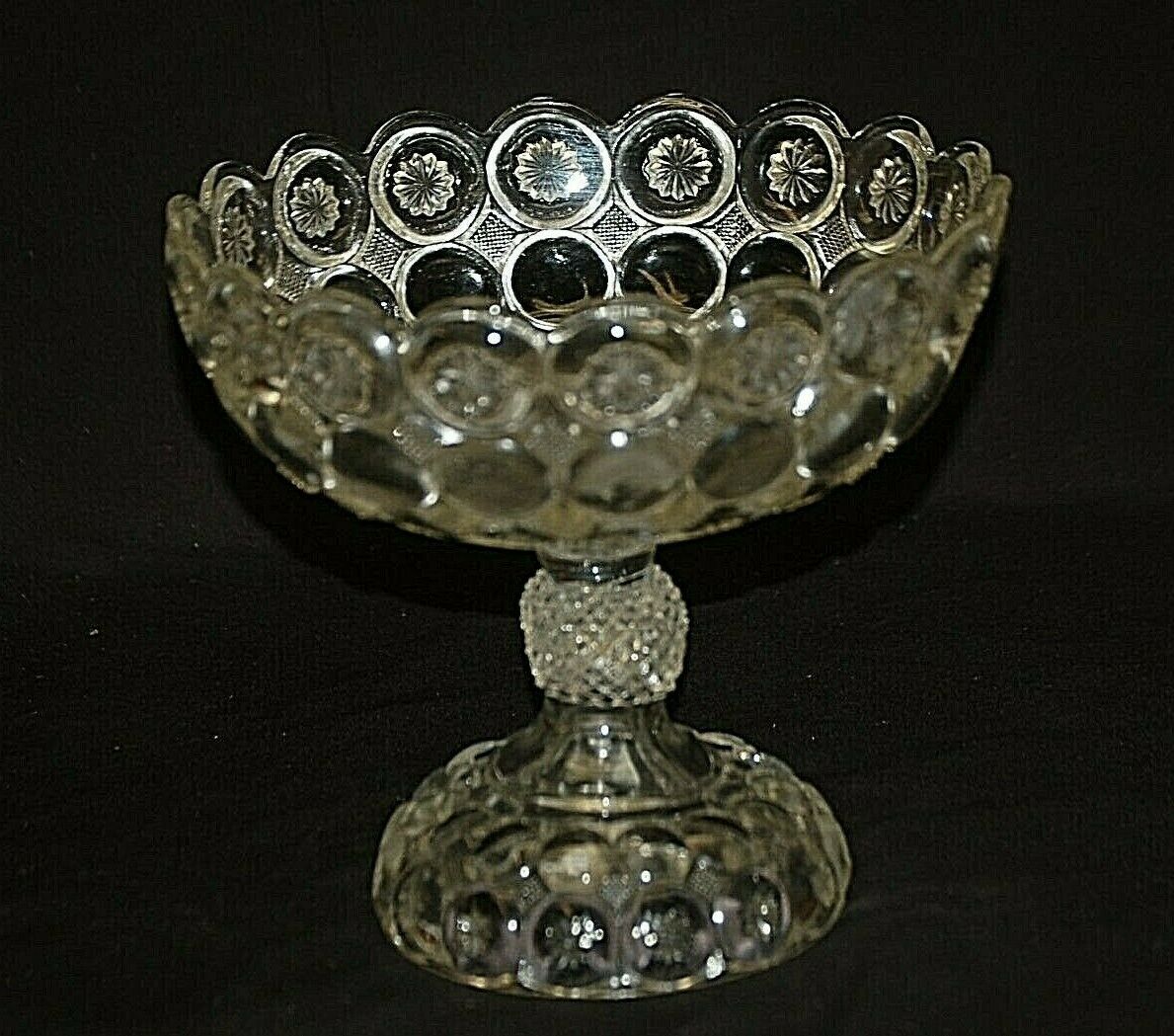 Antique 1890's EAPG Jeweled Moon & Stars Compote Imperial by Co-Operative Flint