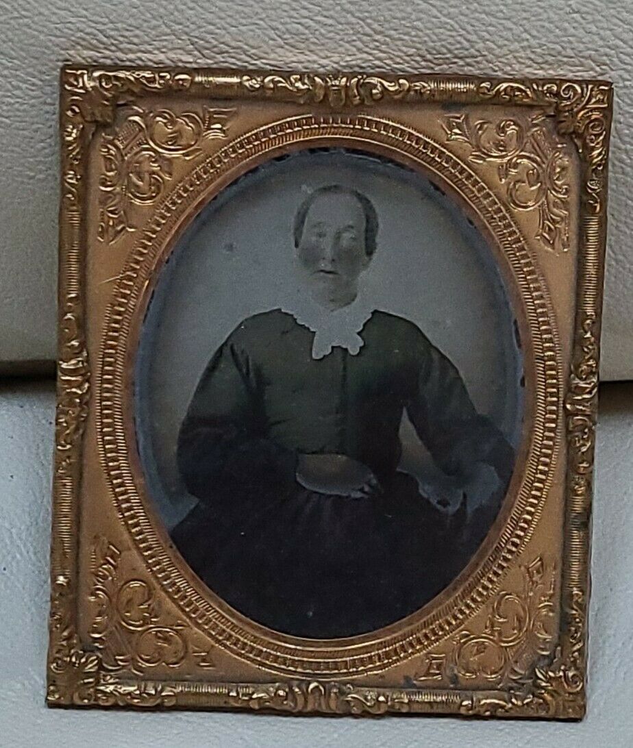 Antique Picture Frame Tin Type Daguerreotype Portrait Civil War Era Photo Woman