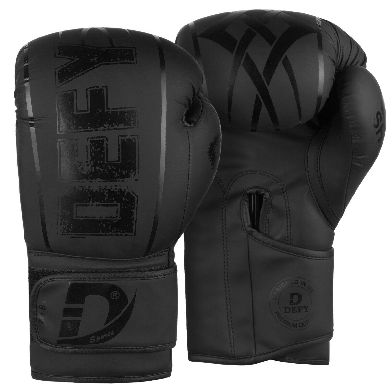 DEFY® Synthetic Leather Boxing Glove Thai Punch Training Sparring Gloves Black