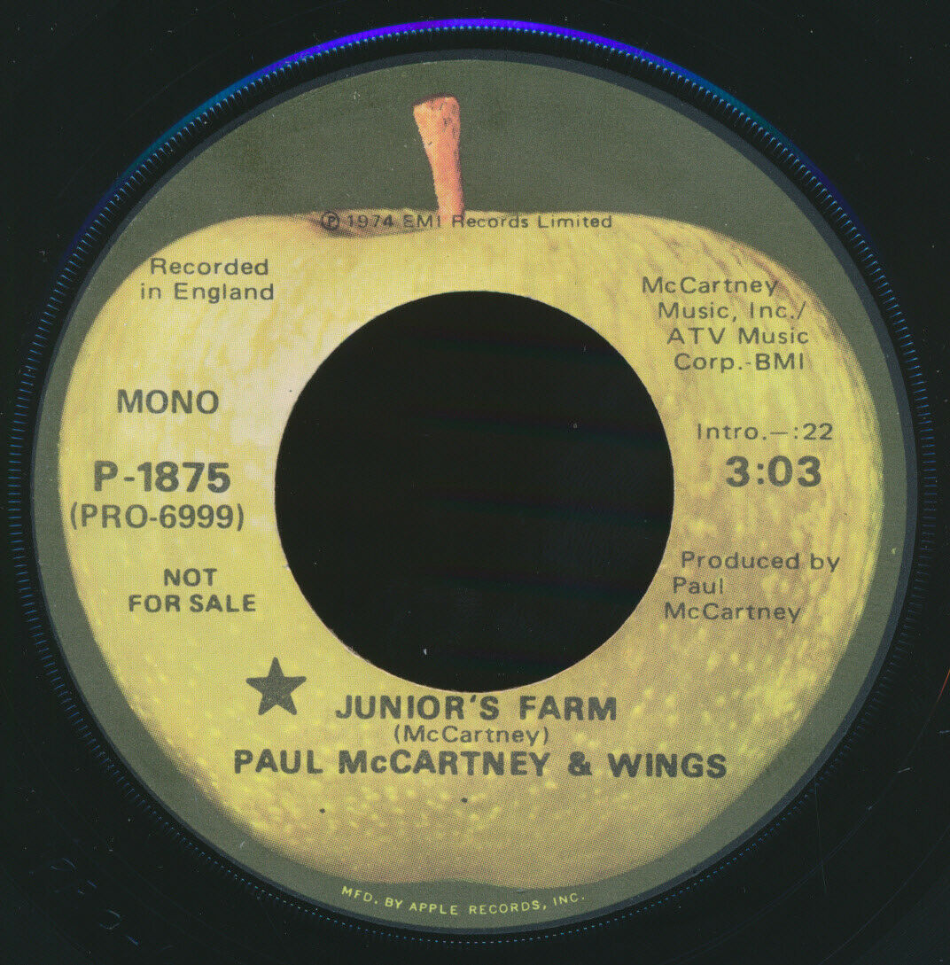 Beatles 1974 PAUL McCARTNEY ' JUNIORS FARM ' PROMOTIONAL ISSUE APPLE LABEL 45 !