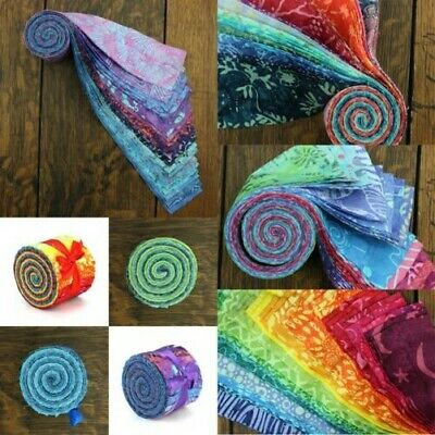 Cotton Batik Pre Cut Fabric Bundles Mini Jelly Roll 20 Strips Quilting Patchwork