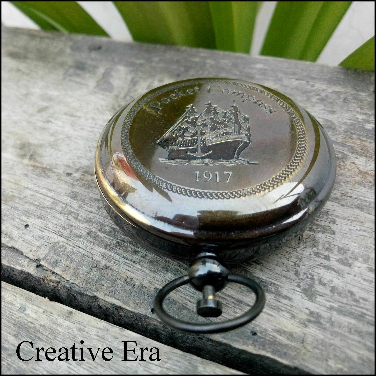 Push Button Solid Brass Handmade Ship Engraved Pocket Compass Gift Decor Item