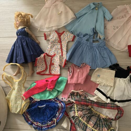 VTG 1957 Vogue Jill Doll Lot Of Tagged Clothes Case  Knees Bend Walk