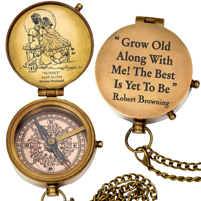 grow old along with me engraved compass with norman rockwell
