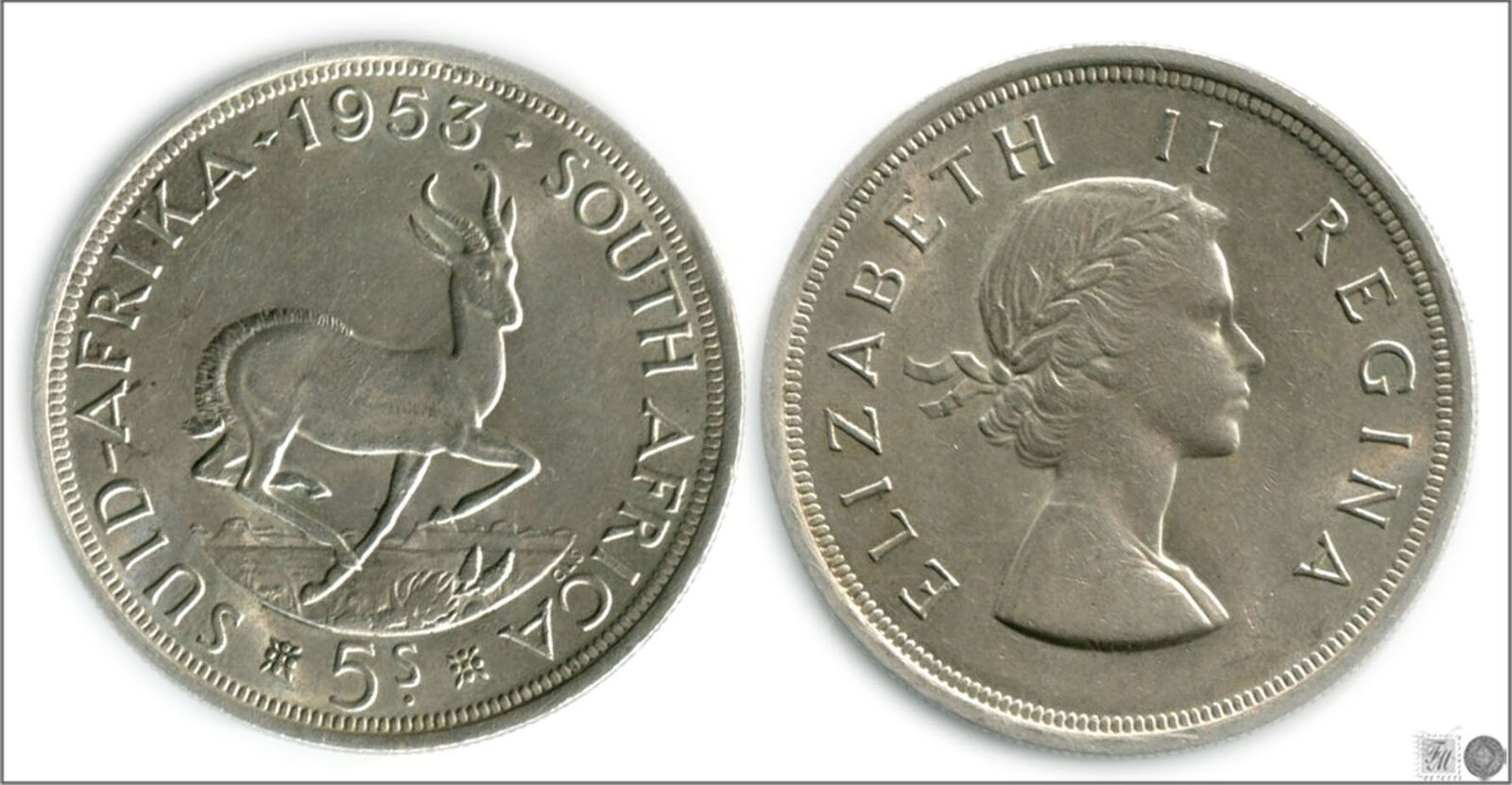 Africa South 5 Shillings 1953/elisabeth Ii/28,28 Gr. Silver Ebc Xf+ Km000