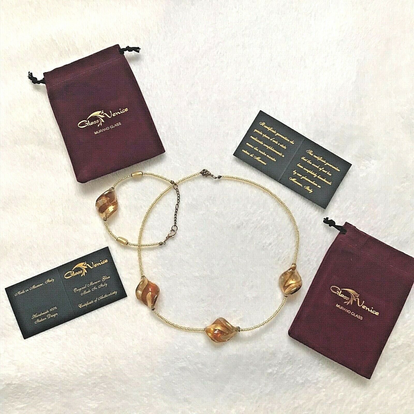 Glass Of Venice Royal Cognac Spirals Necklace And Bracelet Set Made In Italy