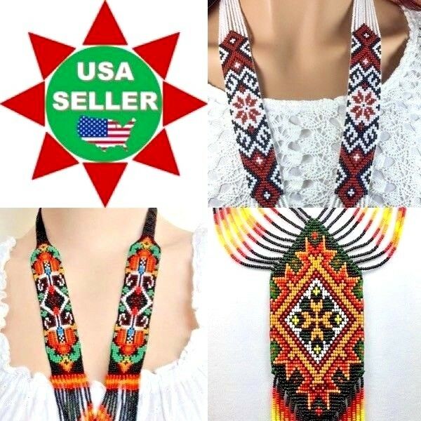 Native Style Ethnic Handmade Beaded Long Fashion Necklace Earrings Set