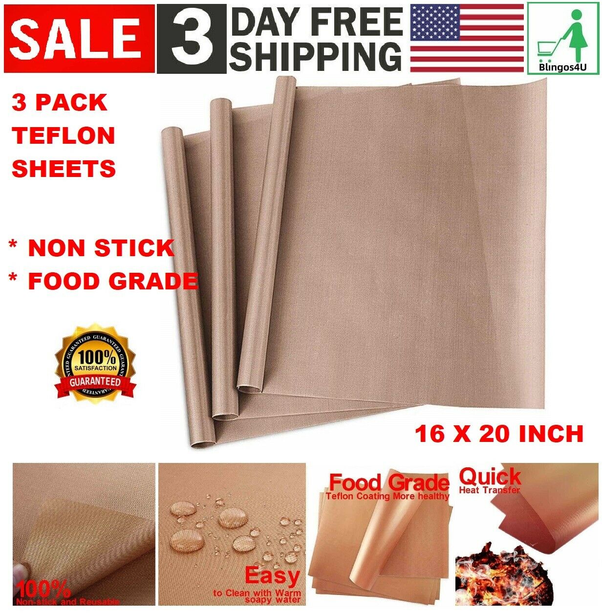 3 Pack Ptfe Teflon Transfer Sheets For Heat Press Non Stick Reusable Craft Paper