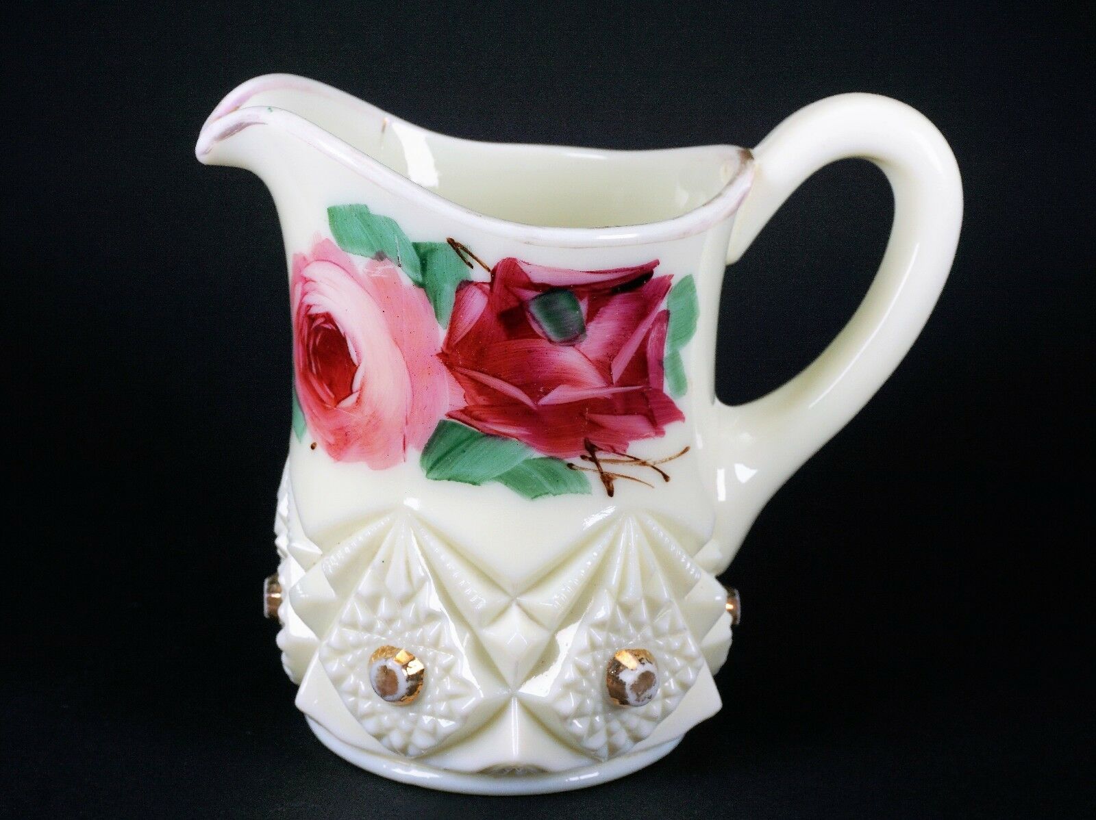 Jefferson Custard Glass Pitcher With Painted Roses