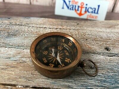 Antique Finish Brass Pocket Compass - Necklace Pendant Charm - Old Vintage Style