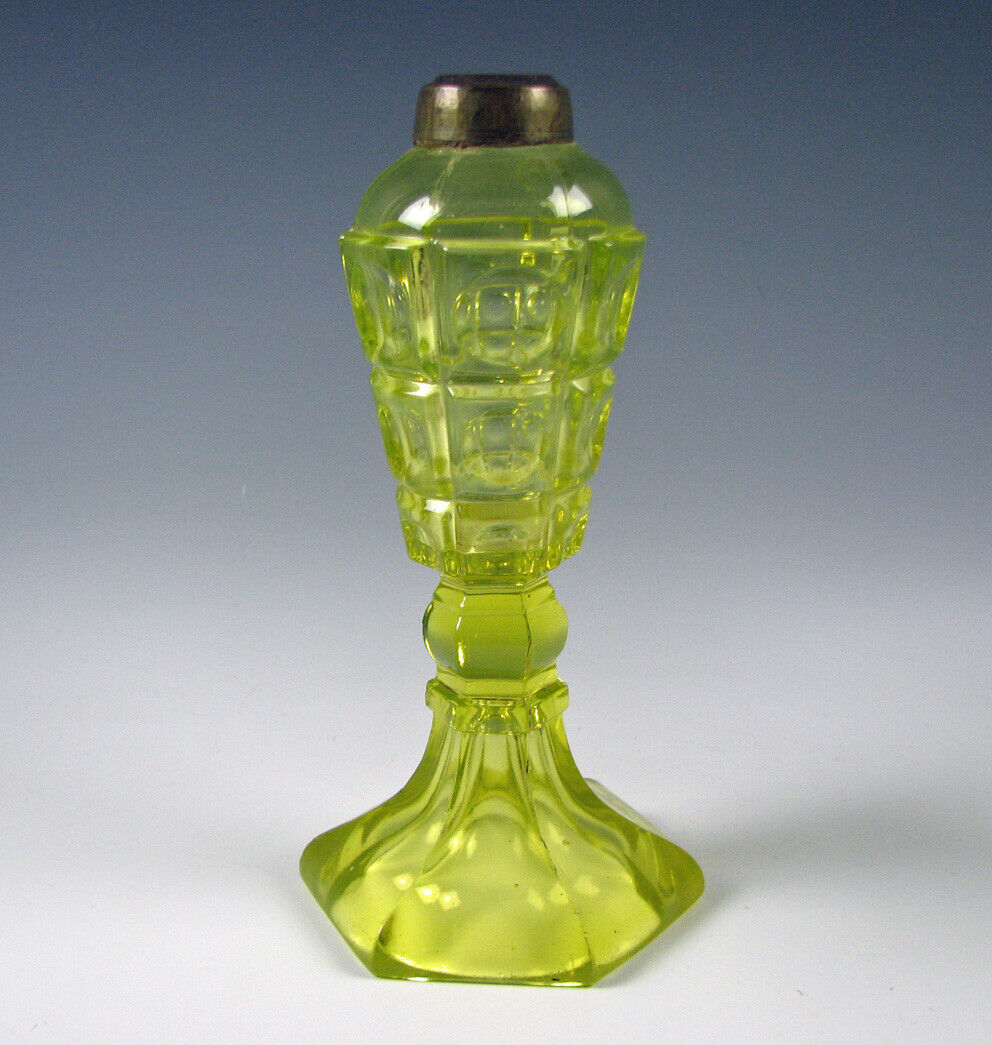 Early American Three Printie Canary Yellow Glass Fluid Lamp
