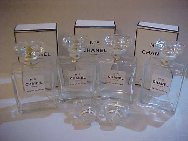Lot 4 Empty Channel No 5 Spray Perfume 3.4 oz Crystal Bottles 6 Stoppers 3 Boxes