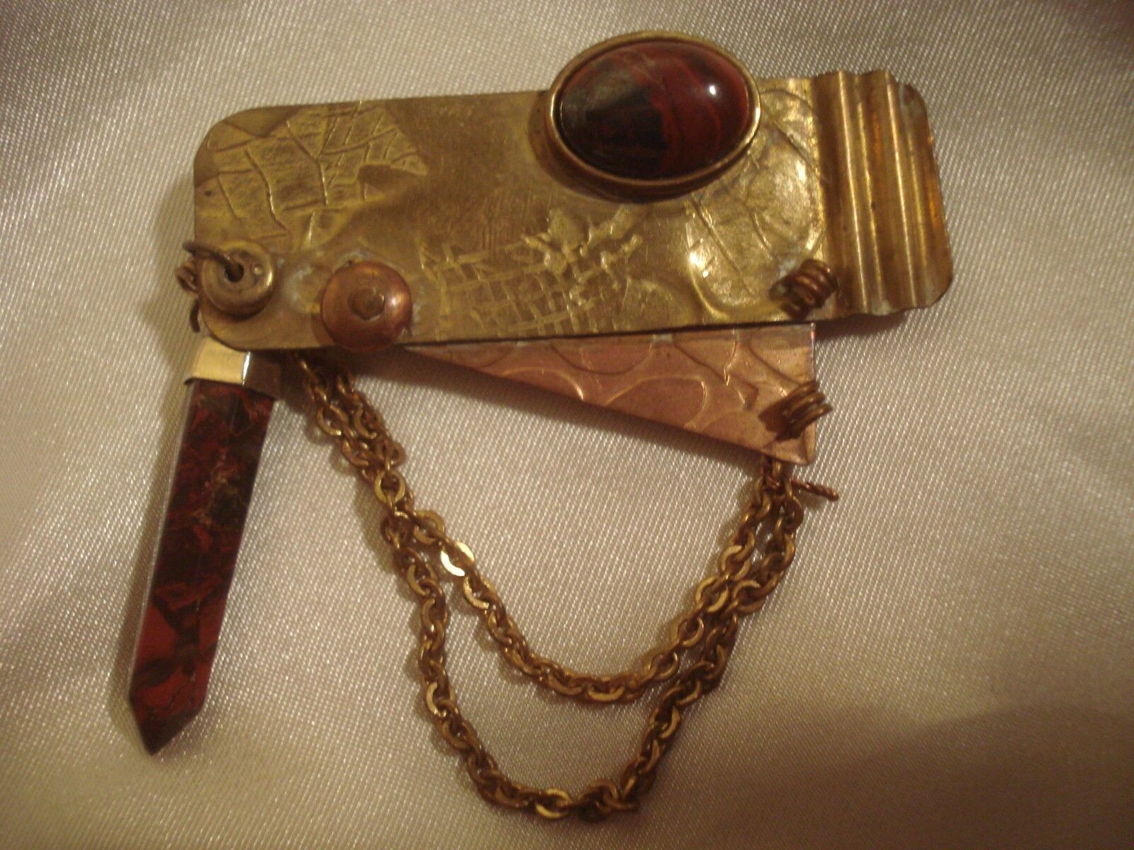 Handcrafted Quartz, Glass Bead/brass Brooch