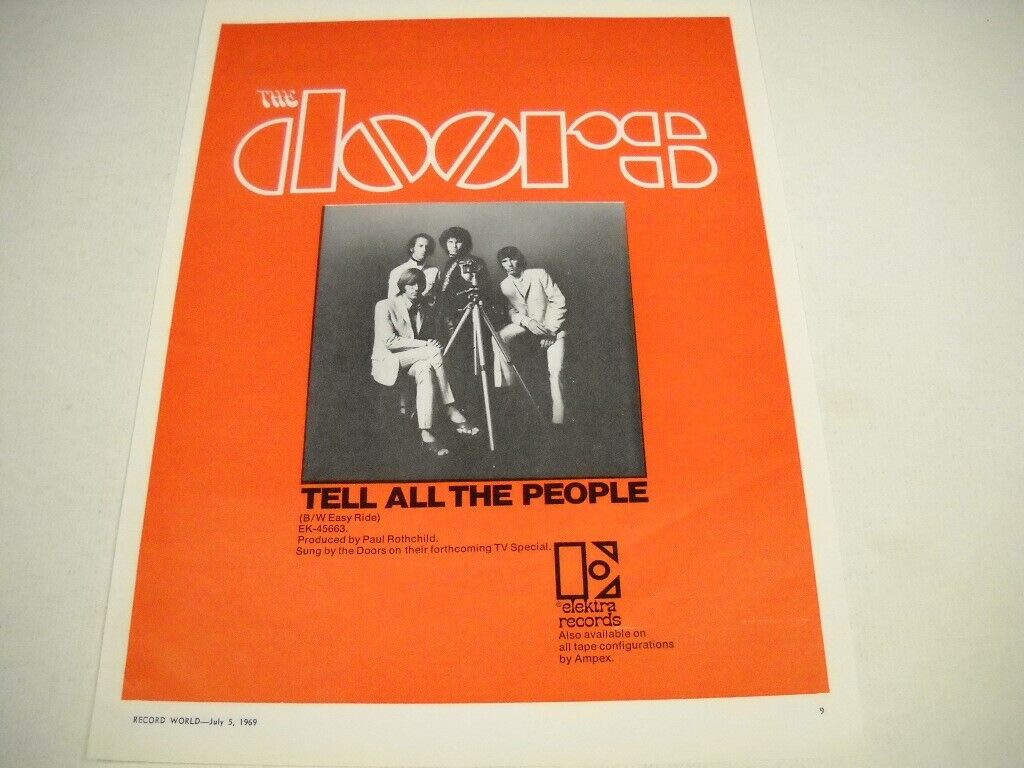 The DOORS with TELL ALL THE PEOPLE ..forthcoming TV Special 1969 Promo Poster Ad