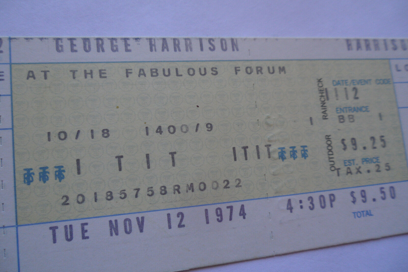 GEORGE HARRISON Original__1974__*UNUSED*__CONCERT TICKET__Los Angeles Forum__EX+